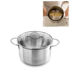 Faitout Inox 24 Cm Avec Panier Passoire Rotatif Et Couvercle En Verre 6,7 L