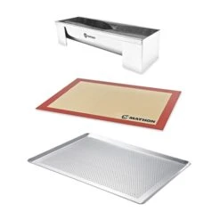 Gouttière à Bûche Démontable En Inox Avec Plaque à Pâtisserie Et Tapis De Cuisson